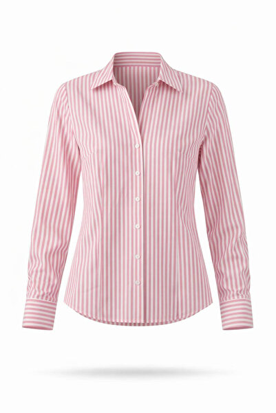 Miss Poem Women's Pink Striped Long Sleeve Shirt