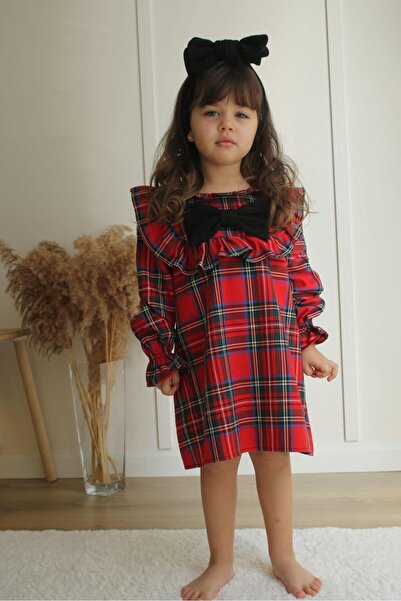 Joui Co Girl's Seasonal Red Plaid Dress with Big Bow Detail Stylish Special O...