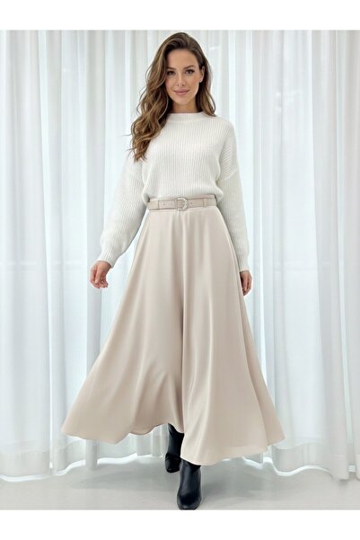 Fibula Kloş seten astarlı uzun kemerli etek