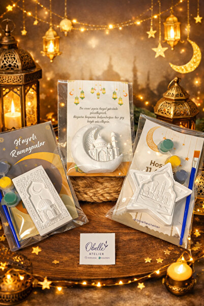 obelleatelier Ramazan Temalı 3’lü Taş Boyama Seti – Hilal, Kandil & Cami Figü...