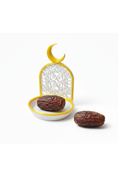 Razmo 6'lı Lüks Hilal Detaylı Hurmalık Seti Beyaz İftar Sofrası Sunumluk