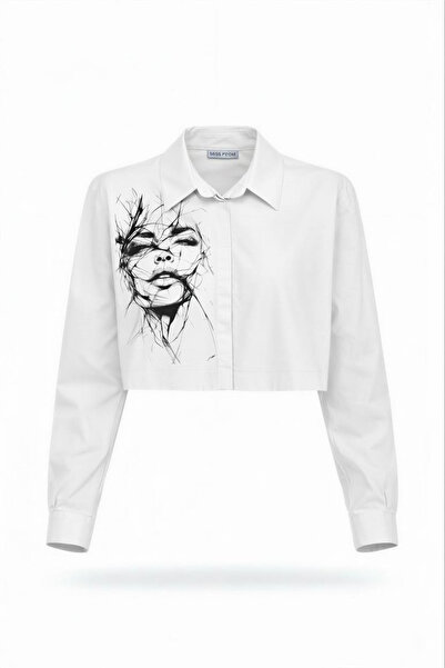 Miss Poem Women's White Printed Crop Shirt
