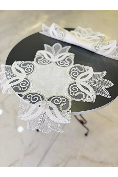 Ceki Home Σετ Χαρτοπετσέτες Σαλονιού 2 τεμαχίων Kayla Λινό Γαλλική Δαντέλα Χω...