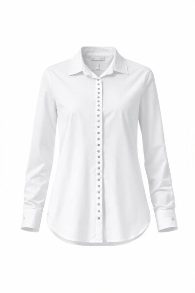 Miss Poem Women's White Slim Fit Classic Long Sleeve Shirt