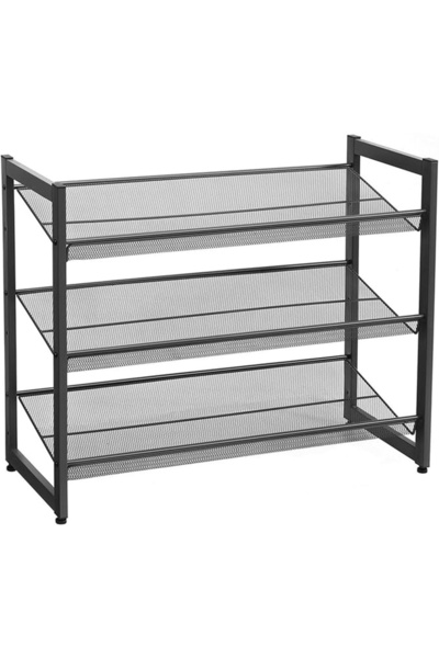 ASTERA 3-Tier Black Metal Shoe Rack. 74X62.8X30.7 Cm, Stackable and Adjustabl...
