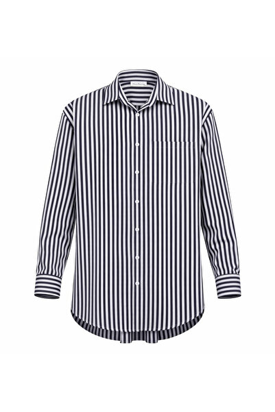 Miss Poem Women's Navy Blue Striped Long Sleeve Shirt