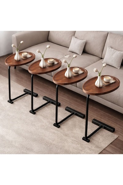 terndat 4-piece serving table set, black iron base and brown wood top