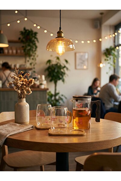 Anka Grup ANKA Sihirli Demlik French Press ve 2 Li Bardak Seti Kelebek Desenl...