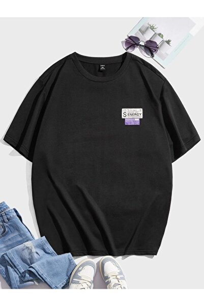 Mythologie Tricou S Energy - Negru, Imprimat, Decolteu tip crew neck, Oversiz...