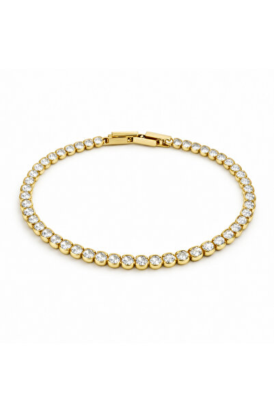 NO BRAND Brățară Tennis Aurie din Oțel Inoxidabil cu Zirconiu 2mm