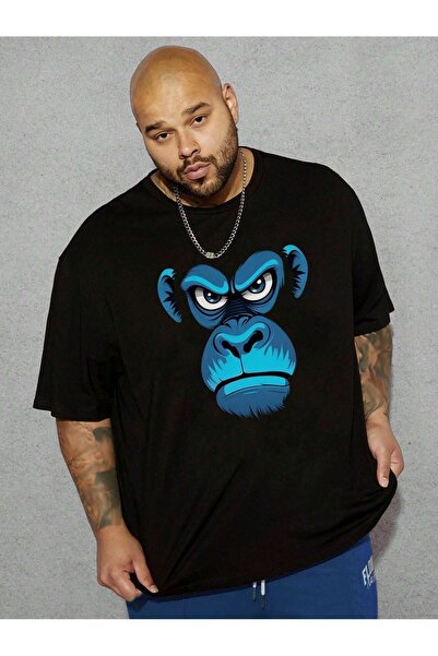 Mythologie Μπλουζάκι με σχέδιο προσώπου πιθήκου - Μαύρο με στάμπα, oversized,...