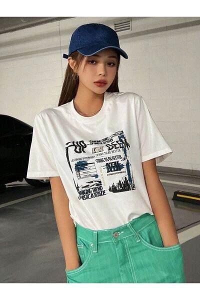 Mythologie Μπλουζάκι Up Desm - Λευκό με στάμπα, Oversize, με λαιμόκοψη και στ...