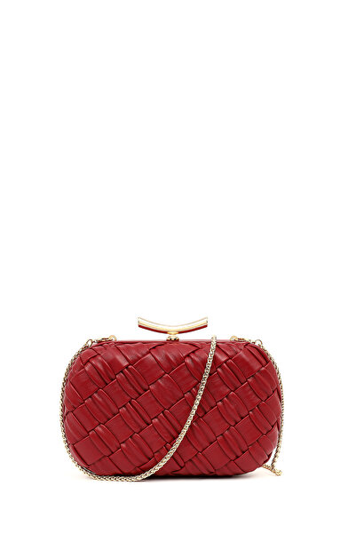 Derimod Women's Burgundy Long Chain Strap Mini Knitted Portfolio Bag 26Pbd271529