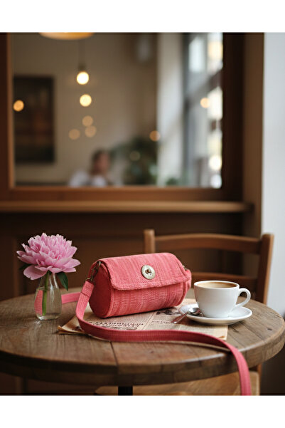 YabuCraft Pembe El Örgüsü Silindir Omuz Çantası – Bohem Günlük Kol Çantası