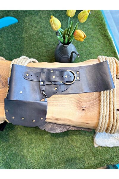 Yılday Gür Butik Antonia Handmade Genuine Leather Bohemian Corset Belt with P...