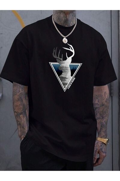 Mythologie Μπλουζάκι Freedom Geyik - Μαύρο με στάμπα, μεγάλο μέγεθος, κοντό μ...