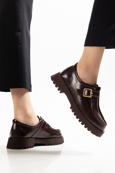 MODA MHS Tudor Women's Thick Sole Buckle-Detail Loafer Shoes for Daily Wear