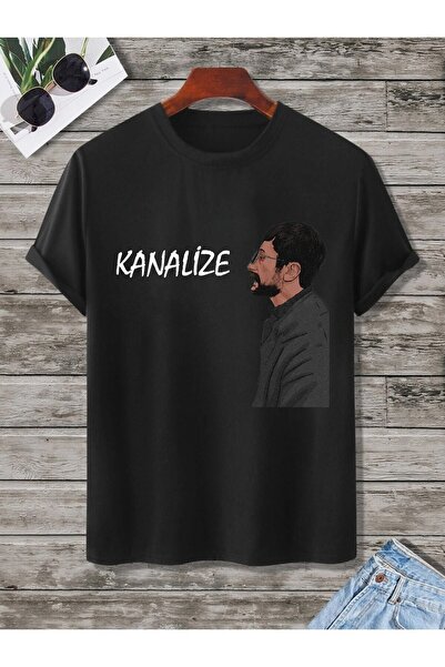 Mythologie Μπλουζάκι Kanalize - Μαύρο με στάμπα, oversized, με λαιμόκοψη και ...