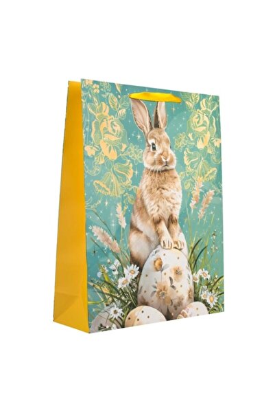OEM Mint Green Gift Bag with Bunny, Eggs & Flowers Pattern