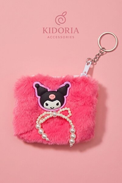 Kidoria Çocuk Peluş Kuromi Figürlü İncili Bozuk Para Cüzdanı Anahtarlık