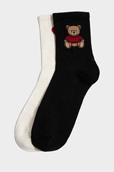 DeFacto Women's 2-Pack Cotton Long Socks with Teddy Bears H3164Axns