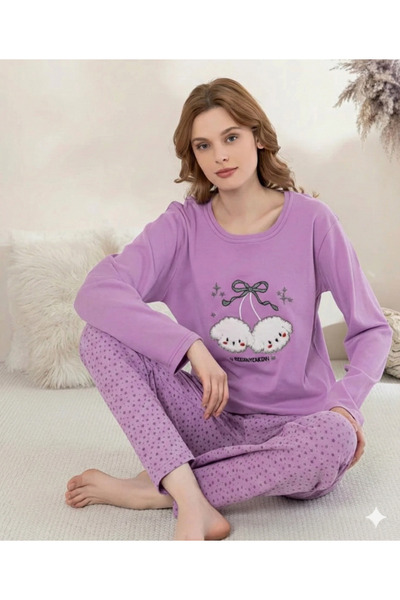 Generic Brand Boyraz 0351 women's long sleeve combed cotton pajama set
