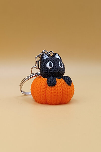 Rodopiva Breloc cu pisică neagră și dovleac, cu model tricotat (plastic)