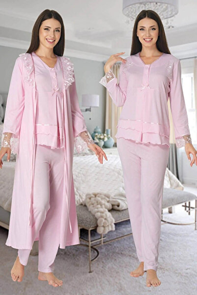 SS HOME CONCEPT Effortt 2424 Long Lace Maternity Pajamas with Dressing Gown