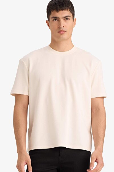 DeFacto Κοντομάνικο μπλουζάκι με λαιμόκοψη Regular Fit και υφάσματα Twill D79...