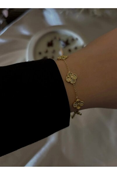Çelik Yonca Detaylı Altın Kaplama Bileklik VİP