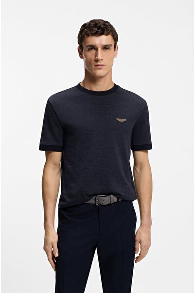 BOSS Men's Regular Fit Round Neck Logo Signature Short Sleeve Navy Blue T-Shi...