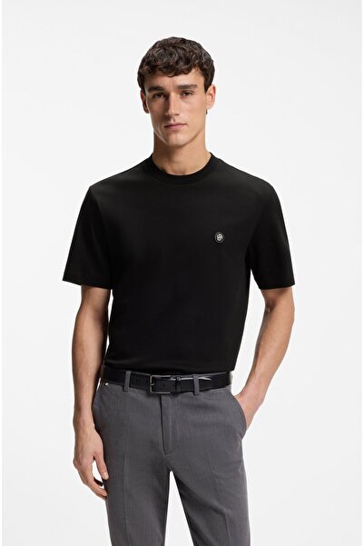 BOSS Men's 100% Cotton Round Neck Short Sleeve Black T-Shirt 50555844-001