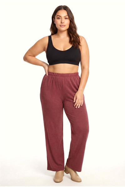 modaserdem Akbeniz Women's Burgundy Textured Large Size Pajama Bottoms with P...