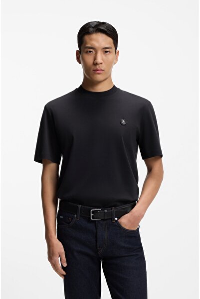 BOSS Men's 100% Cotton Round Collar Short Sleeve Navy Blue T-Shirt 50555844-404