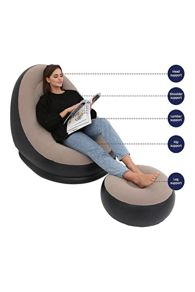 NO BRAND Şişme Kamp Koltuğu Ayak Dayamalı – Taşınabilir Şişme Koltuk