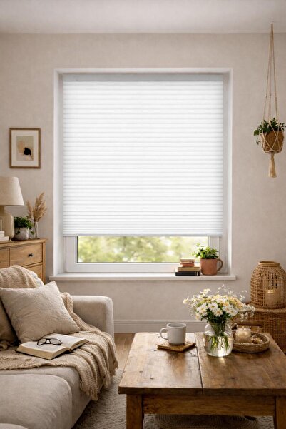 Bellina Perde Beyaz Plise Katlanır Cam Balkon Perdesi - Ofis Perdesi - Ev Per...