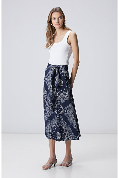 Network Lacivert Desenli Midi Etek