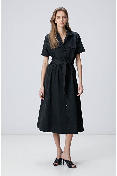 Network Siyah Kısa Kollu Midi Elbise