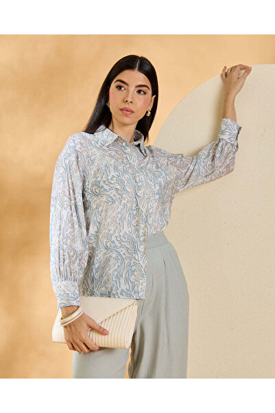 REDTAG بلوزة نسائية زرقاء بأزرار أمامية