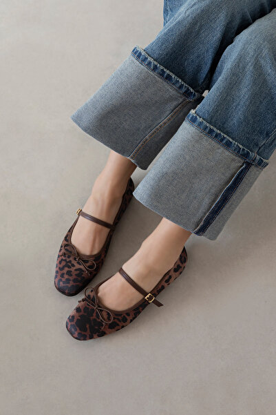 STRASWANS Maxy Жіночі балетки з атласу з леопардовим принтом і бантиком