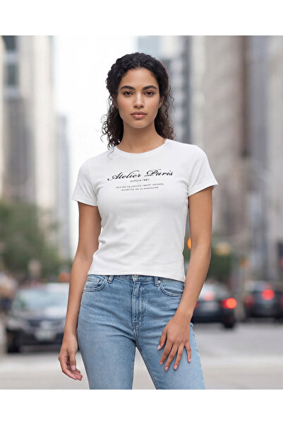 REDTAG Women White Placement Print T-Shirt