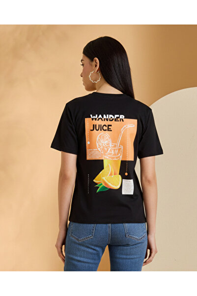 REDTAG تيشيرت نسائي أسود مطبوع عليه ظهر