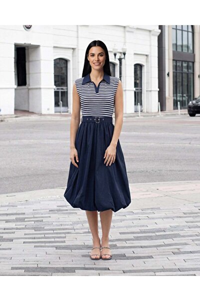 REDTAG Women Navy Mixed Midi Dress