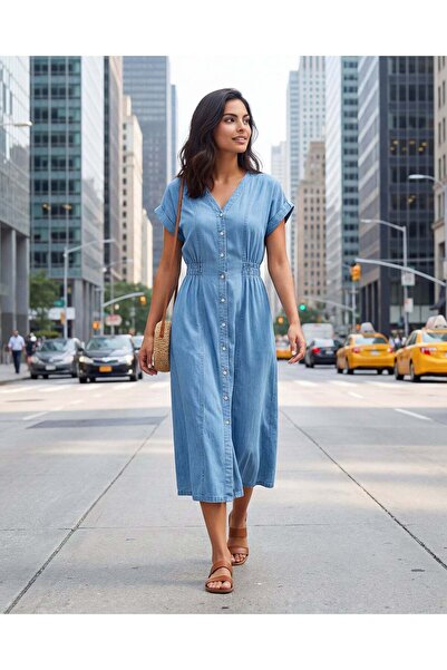 REDTAG Women Blue Midi Dress