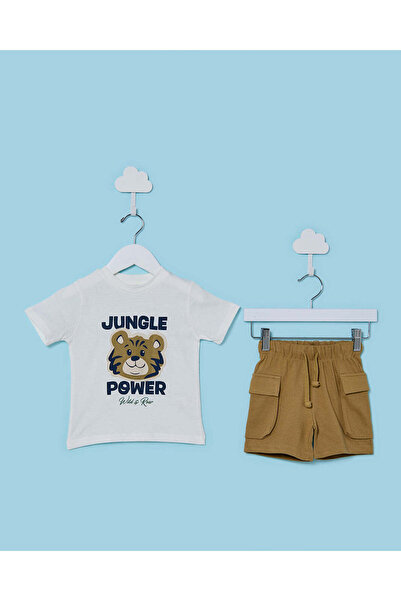 REDTAG Infant Boys White Printed Casual Set (2 Piece)