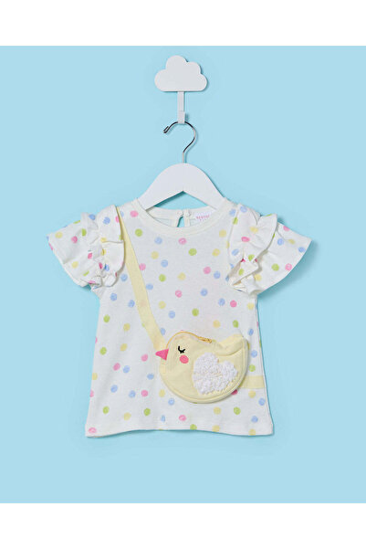 REDTAG Infant Girls White Printed T-Shirt With A Bag