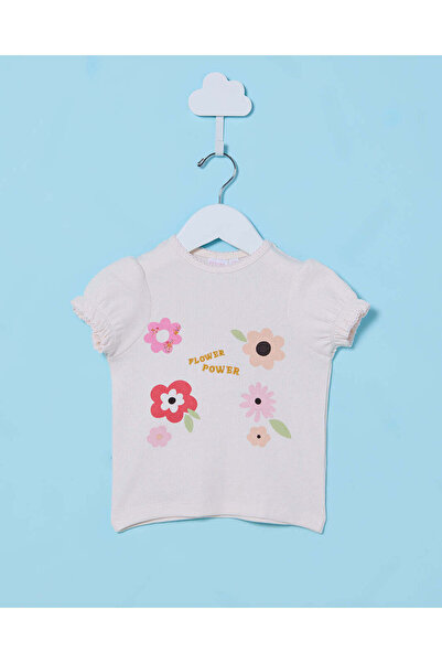 REDTAG Infant Girls White Printed T-Shirt