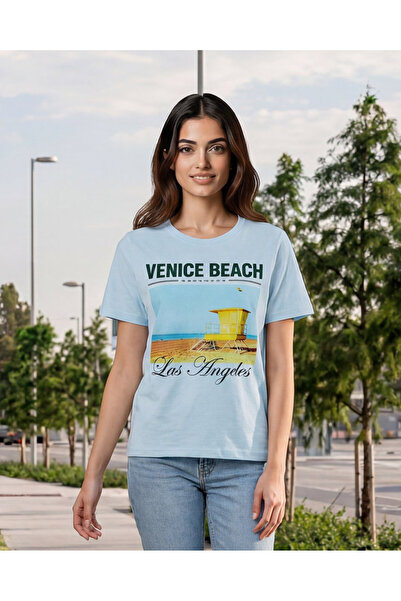 REDTAG Women Blue Printed T-Shirt