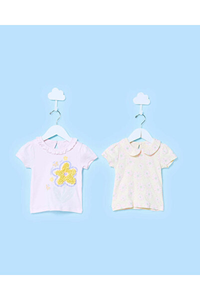 REDTAG Infant Girls White And Yellow T-Shirts