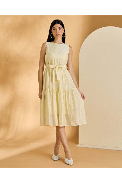 REDTAG Women Yellow Sleeveless Crew Neck Dress